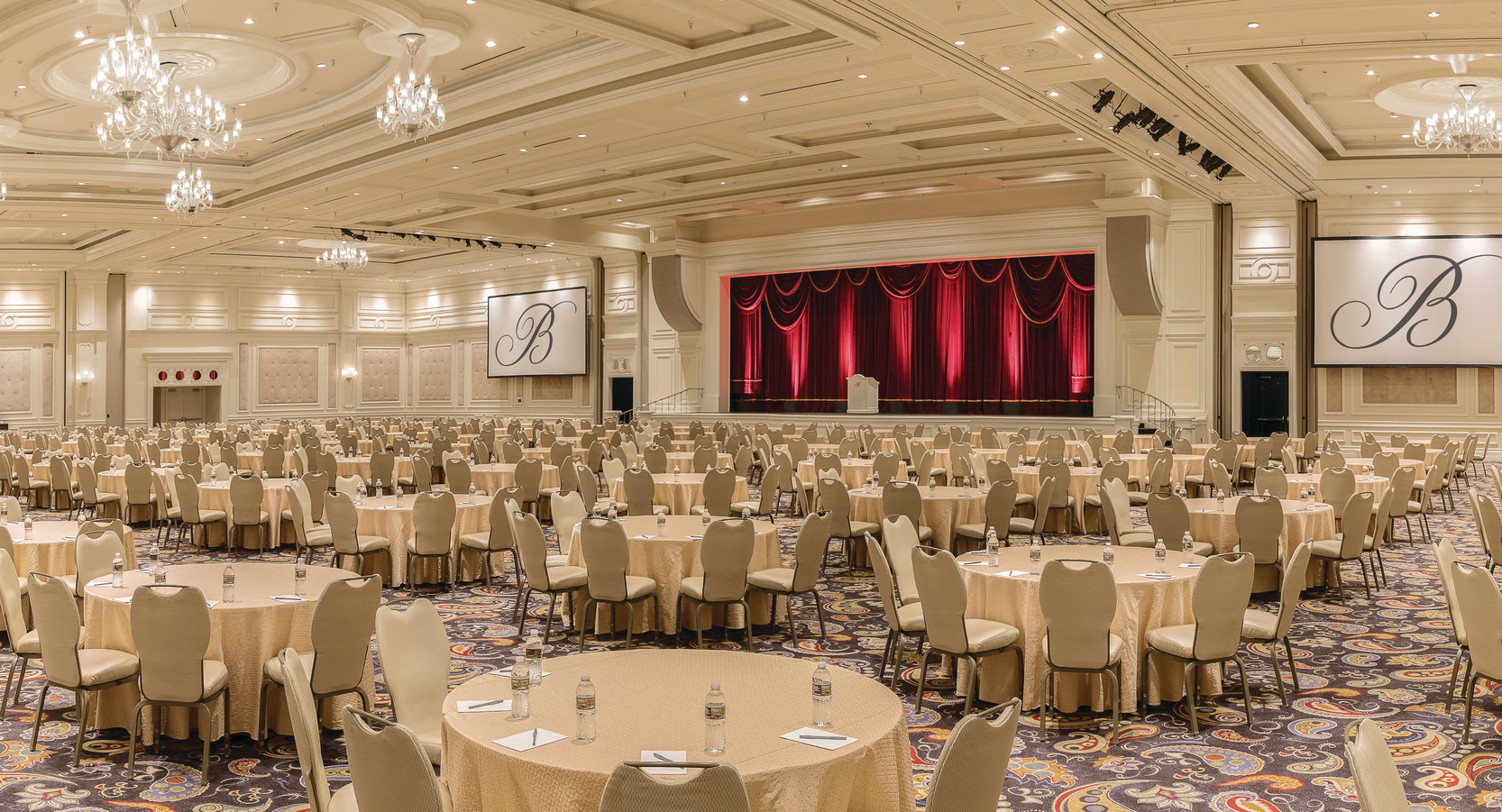 a large room with tables and chairs