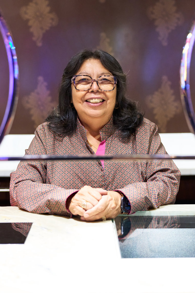 a person sitting at a counter
