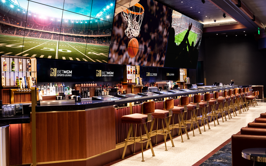 a bar with a large screen