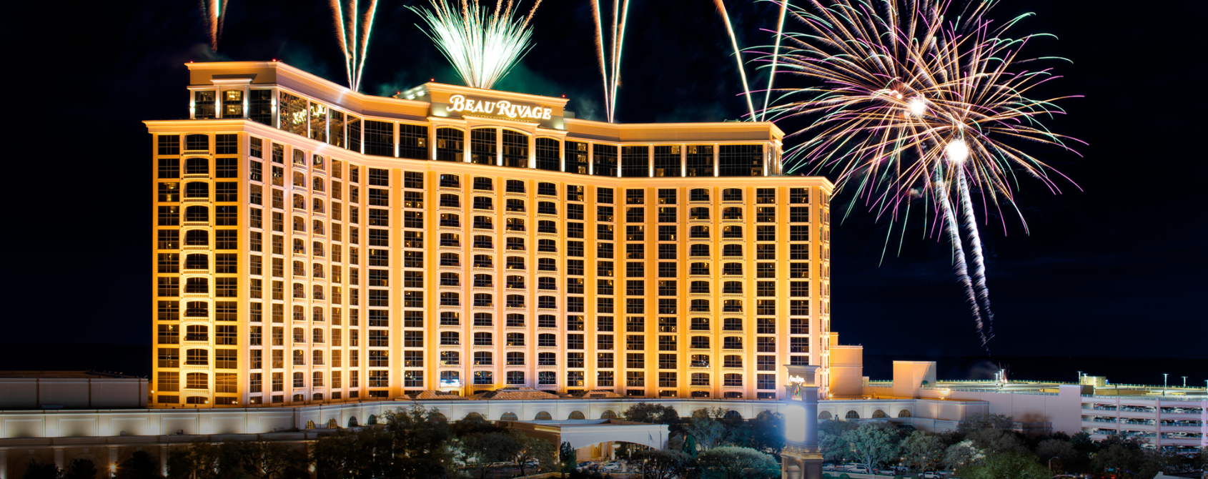 fireworks over a building