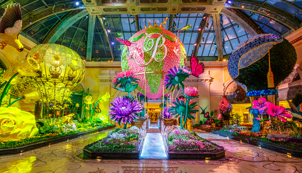 a large flower display inside a building