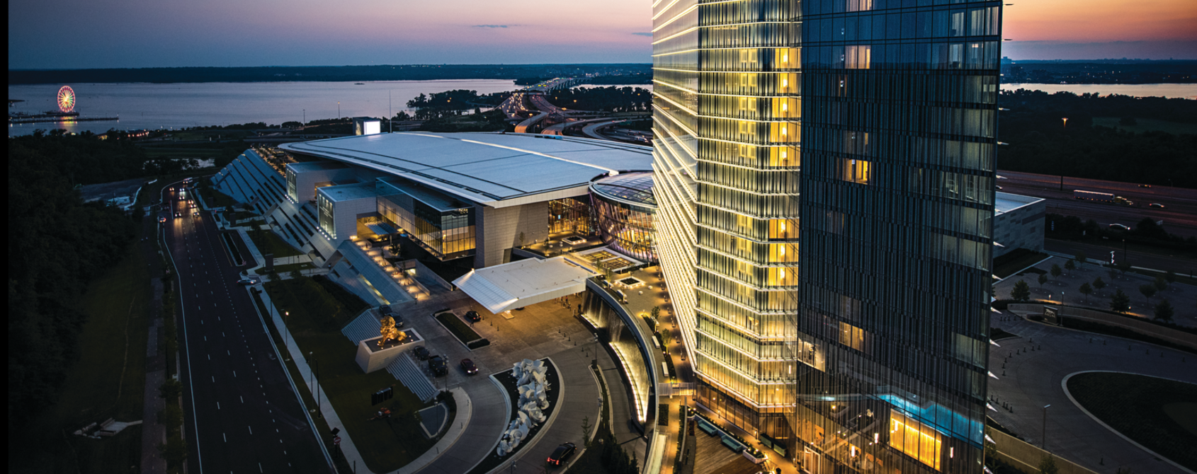 a large building with lights on