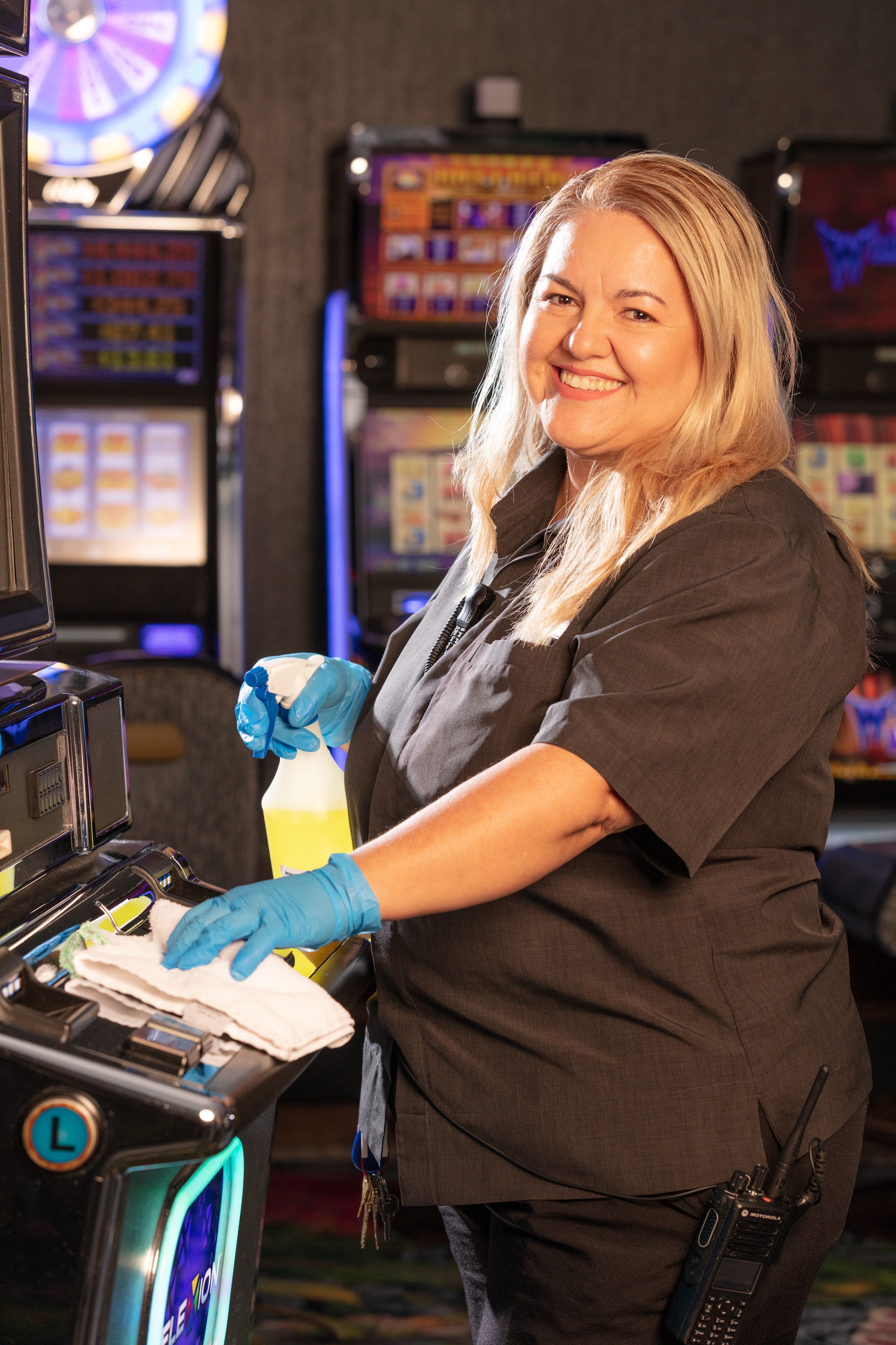 a person cleaning a machine