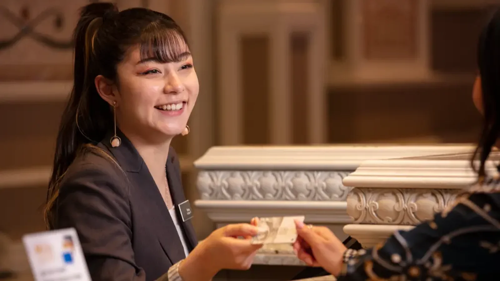 a person smiling at another person