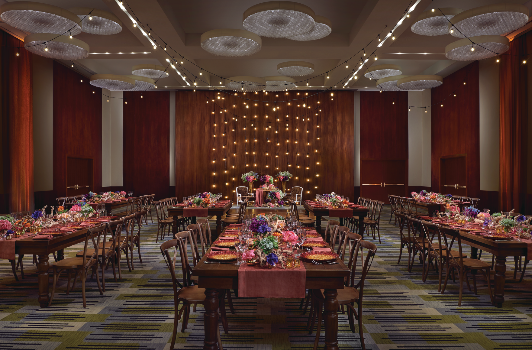 a room with tables and chairs